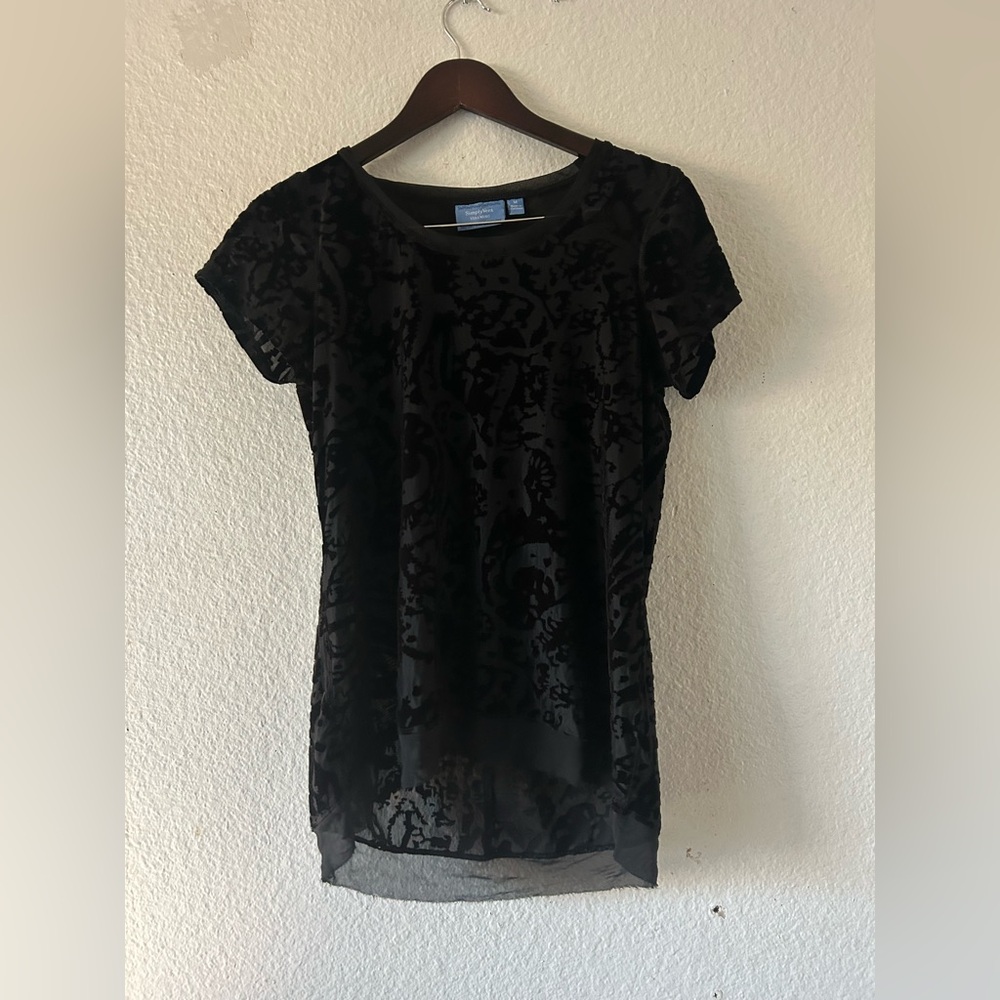 Simply Vera Wang Black Velvet Burnout‎ Women’s Top Textured M Whimsigoth Witchy